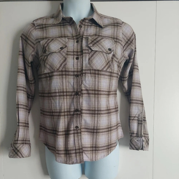 5.11 Tactical Hera womens Plaid flannel Shirt Small Casual Brown Lavender - Picture 2 of 7